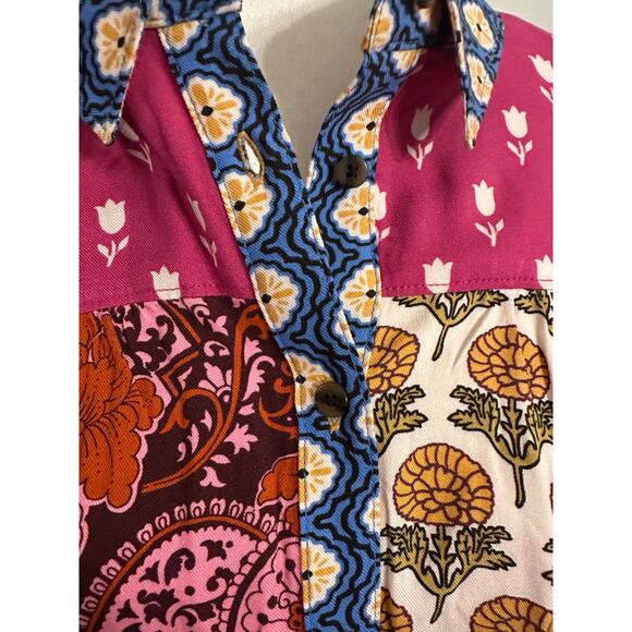 Maeve by Anthropologie The Paz Button Down Shirt Mixed Print Floral Colorful L - Picture 3 of 8